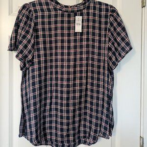 NWT Loft Size Large Red, White and Navy Plaid Blouse